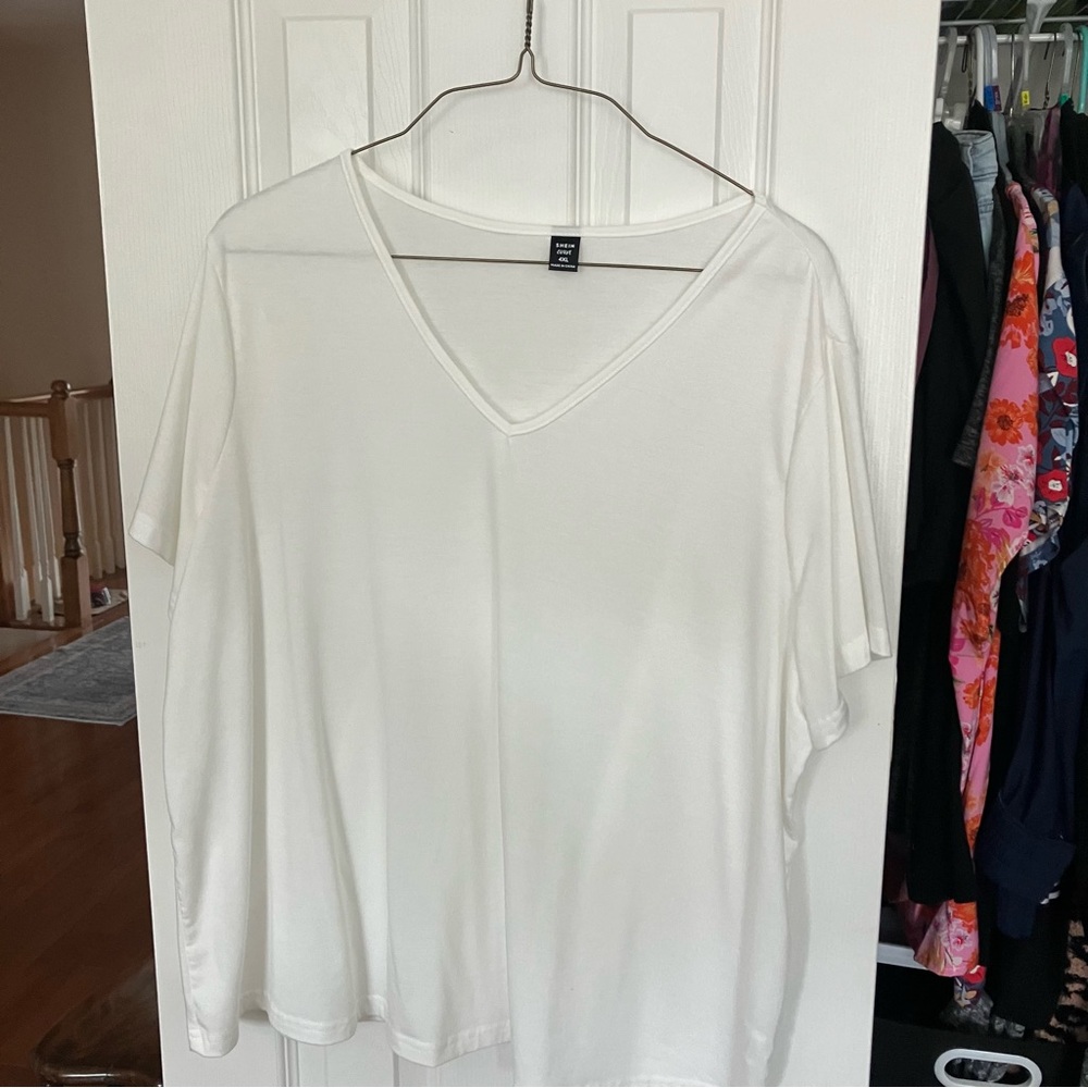 White V Neck Shein Short Sleeve Tee